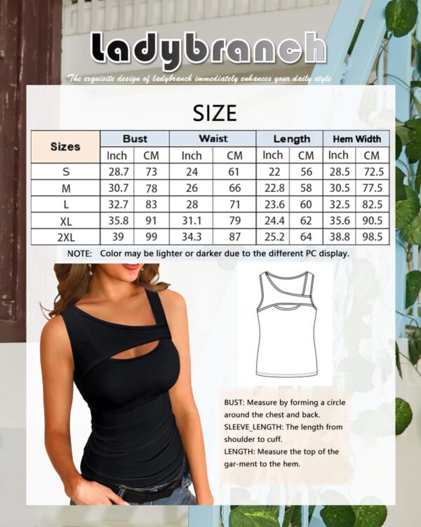 Ladybranch Womens Summer Tank Tops Cut Out Front Ribbed Fitted Sexy Casual Sleeveless Shirts - Image 4