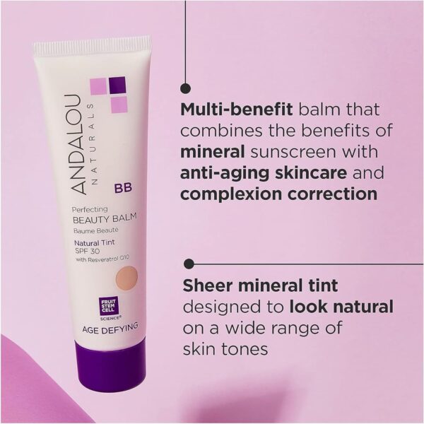 Andalou Naturals Perfecting BB Beauty Balm Natural Tinted Moisturizer with SPF 30, 2-in-1 BB Cream & Face Sunscreen with Broad Spectrum Protection, Mineral Sunscreen with Non-Nano Zinc Oxide, 2 Fl Oz - Image 2