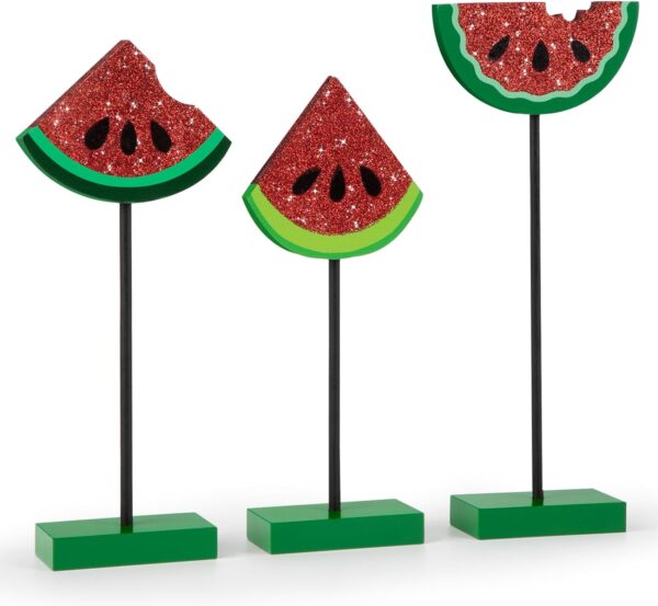 3 Pcs Summer Tiered Tray Decorations Set Watermelon Wood Table Signs Tabletop Farmhouse Summer Table Decor Hello Summer Decorations for Party Office Home Bedroom Kitchen (Watermelon) - Image 7