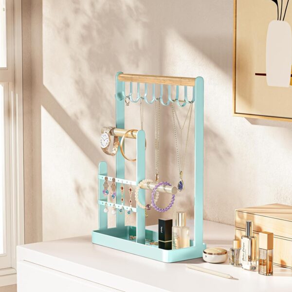 ProCase Jewelry Organizer Jewelry Stand Jewelry Holder Organizer, 4-Tier Necklace Organizer with Ring Tray, Small Cute Aesthetic Jewelry Tower Storage Rack Tree for Bracelets Earrings Rings -Aqua - Image 7