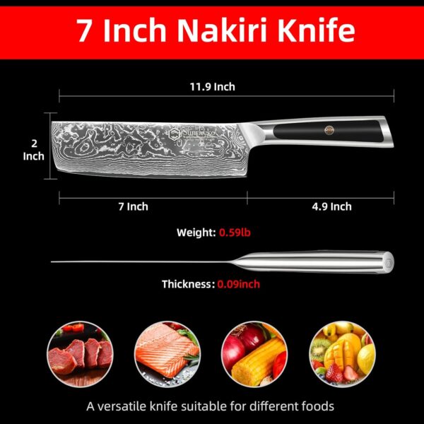 Sunnecko Damascus Kitchen Knife 7 Inch Cleaver Knife VG-10 Stainless Steel Chopping Knife with Solid Handle Nakiri Knife Perfect for Professional Use or Home Cooking Enthusiast - Image 5