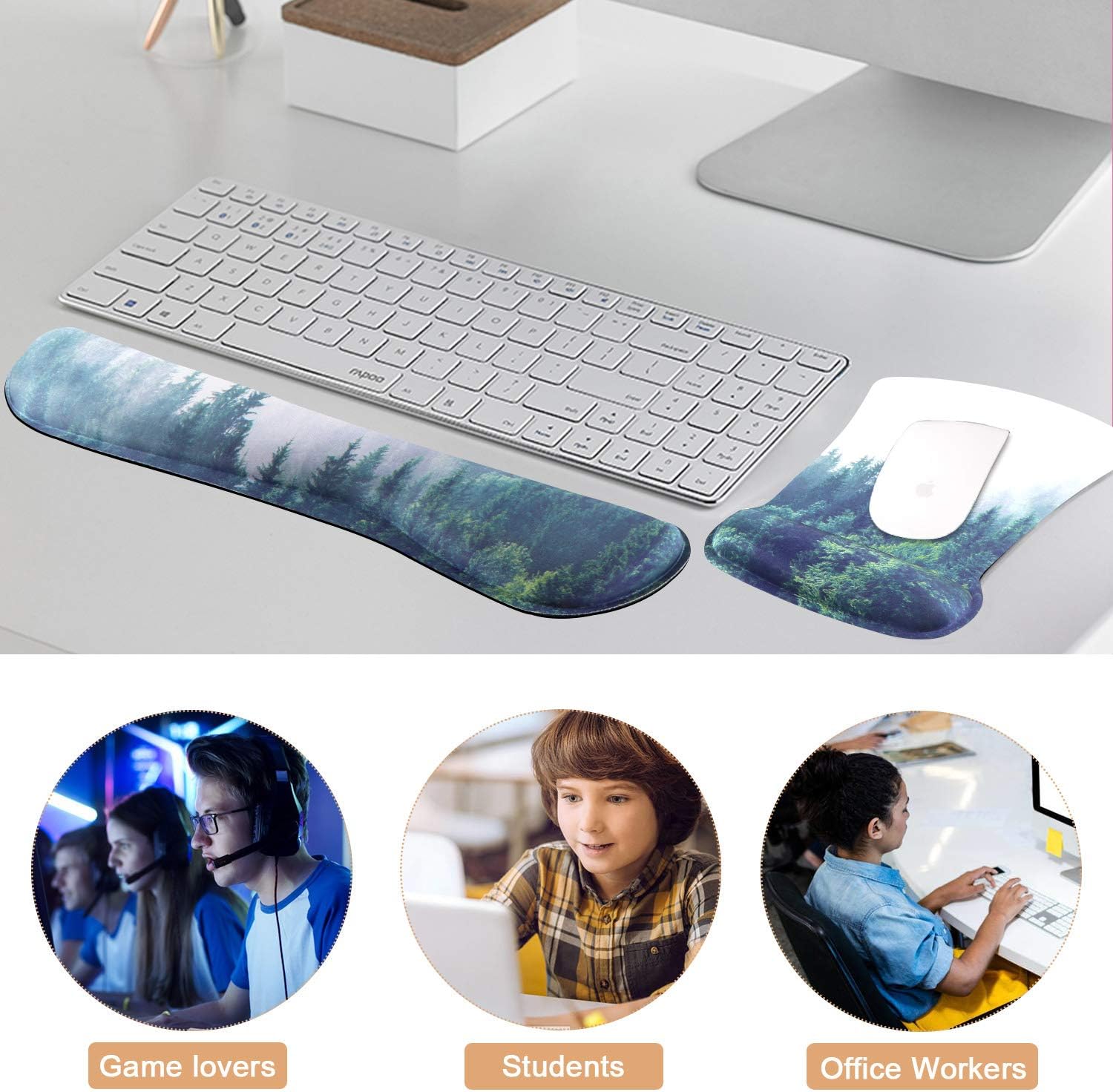 iCasso Keyboard Wrist Rest and Mouse Wrist Rest Pad, Made of Memory Foam, Ergonomic Support, Easy Typing and Relieve Wrist Pain, Perfect for Gaming, Computer, Office, Laptop (D-Forest) - Image 7