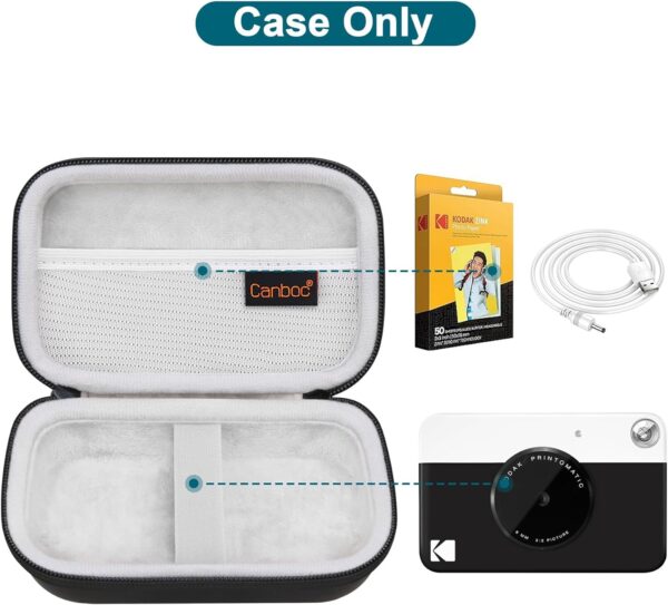 Canboc Hard Carrying Case for KODAK Printomatic Digital Instant Print Camera, Mesh Bag fit Photo Paper, Cable, Black - Image 2