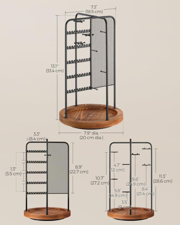 SONGMICS Jewelry Stand, Rotating Jewelry Display, 4 Independent Sections, Metal Frame, with Bottom Tray, Jewelry Organizer for Necklaces, Bracelets, Earrings, Rings, Gift Idea, Black UJJS023B01 - Image 5