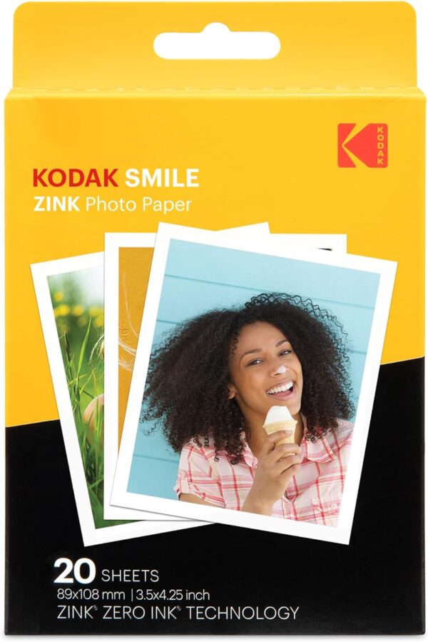 Zink KODAK 3.5x4.25 inch Premium Print Photo Paper (20 Sheets) Compatible with KODAK Smile Classic Instant Camera