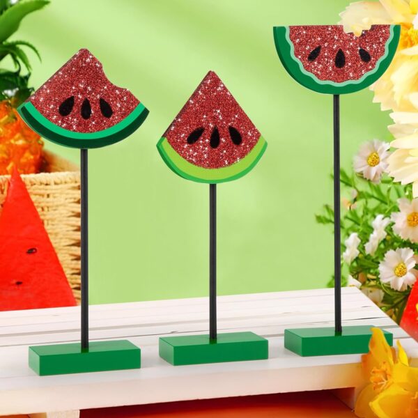 3 Pcs Summer Tiered Tray Decorations Set Watermelon Wood Table Signs Tabletop Farmhouse Summer Table Decor Hello Summer Decorations for Party Office Home Bedroom Kitchen (Watermelon)