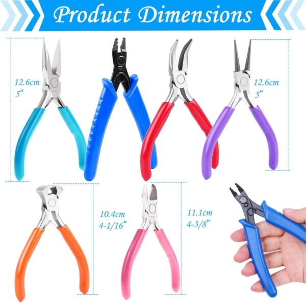 Jewelry Pliers, Acejoz 6pcs Jewelry Making Tools Kit Includs Needle Round Nose Pliers, Wire Cutters, Crimping Pliers, Bent Nose Pliers, End Nippers for Beading Craft - Image 3