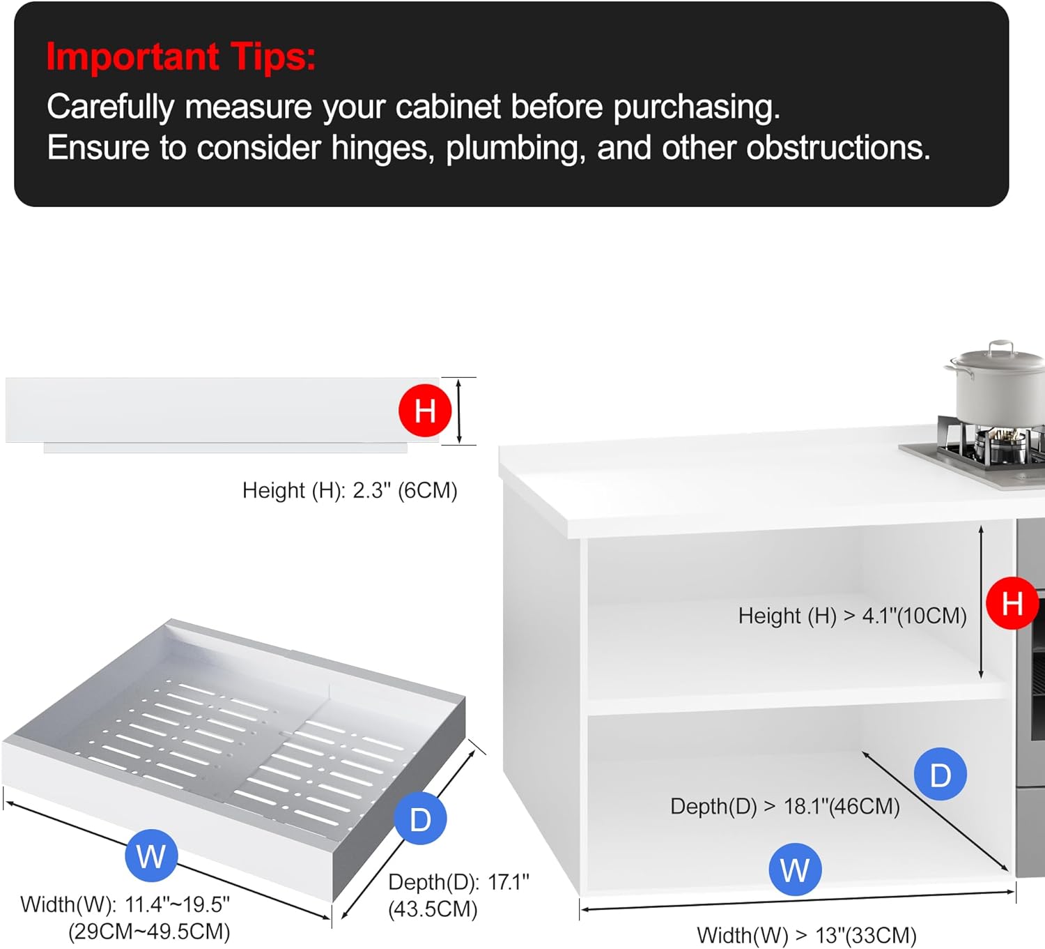 ZGO Pull Out Cabinet Organizer, Expandable(11.5"-19.6") Drawer Organizer, Pot and Pan Organizer for Under Cabinet, Pantry Kitchen Organizers and Storage Pan Organizer Storage Drawers(White, 1PC) - Image 4