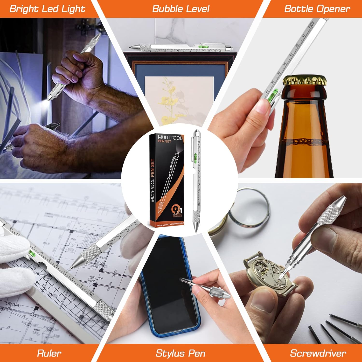 Father’s Day Dad Gifts, 9 in 1 Multitool Pen, Cool Gadgets Tools for Men, Gifts for Boyfriend, Stocking Stuffers for Men Him, Unique Stuff Gifts for Men Boyfriend Husband Friends Grandpa - Image 6