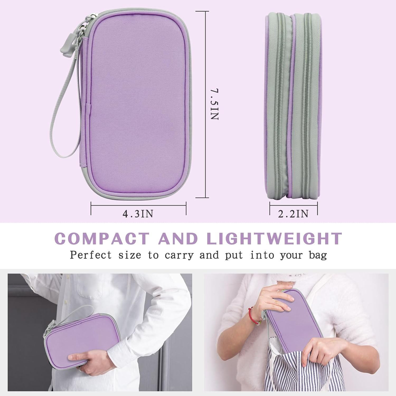 FYY Electronic Organizer, Travel Cable Organizer Bag Pouch Electronic Accessories Carry Case Portable Waterproof Double Layers All-in-One Storage Bag for Cable, Cord, Charger, Phone,-Light Purple - Image 2