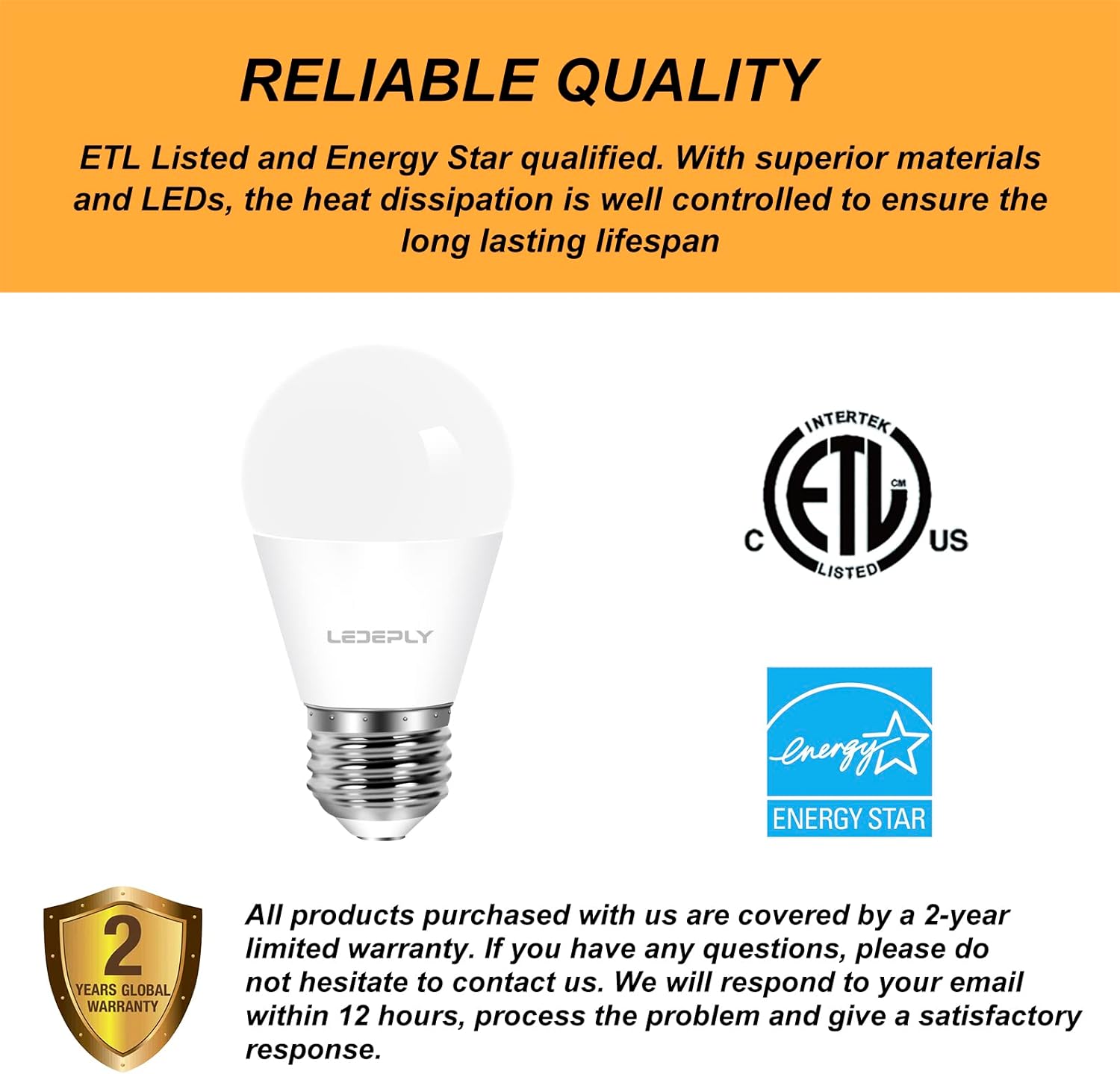 LEDEPLY A15 LED Bulb, E26 Base Light Bulb, Dimmable, 5.5W=40W, 500LM, Warm White 2700K, LED Light Bulb, Home Appliance Bulb, 6 Pack - Image 7