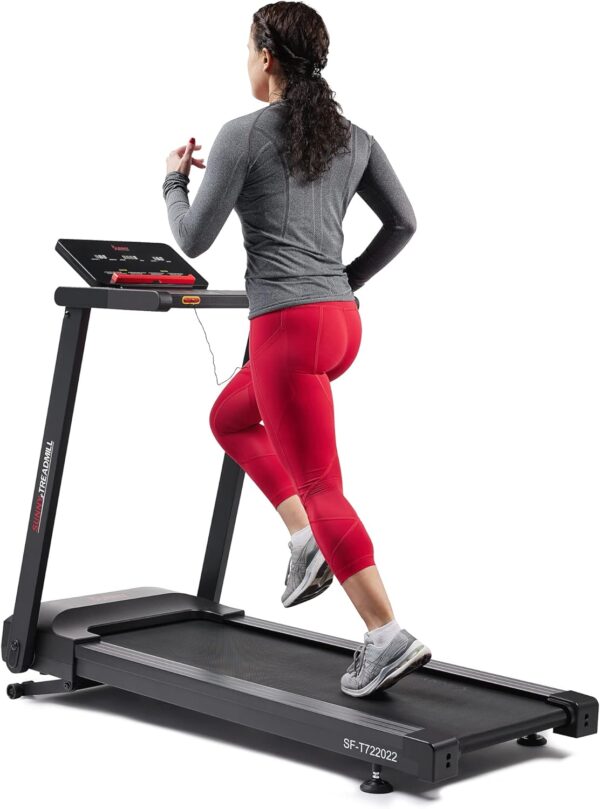 Sunny Health & Fitness Interactive Slim Folding Treadmill with Advanced Brushless Technology, Enhanced Stabilization