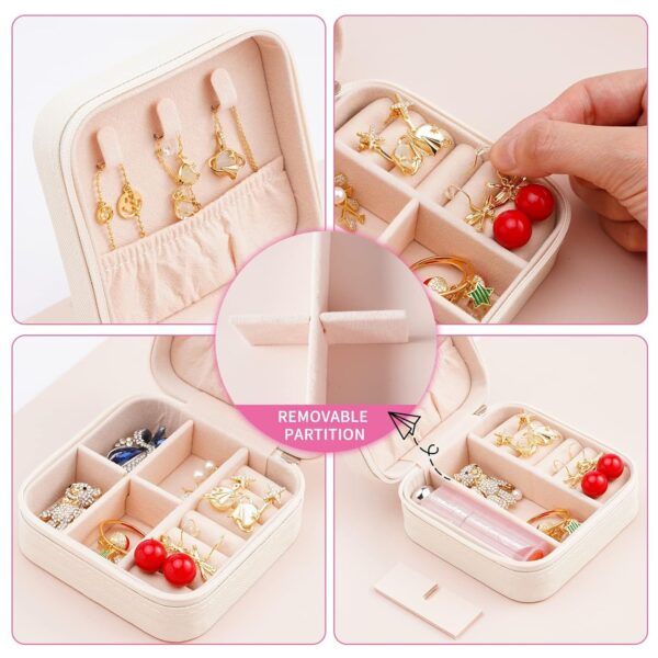 Portable Travel Mini Jewelry Box Leather Jewellery Ring Organizer Case Storage Gift Box Girls Women (white). - Image 5