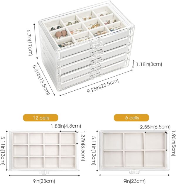 ProCase Earring Holder Organizer Jewelry Box with 5 Drawers, Acrylic Clear Earring Case with Adjustable Velvet Trays for Women - Warmwhite,5 Layers - Image 4