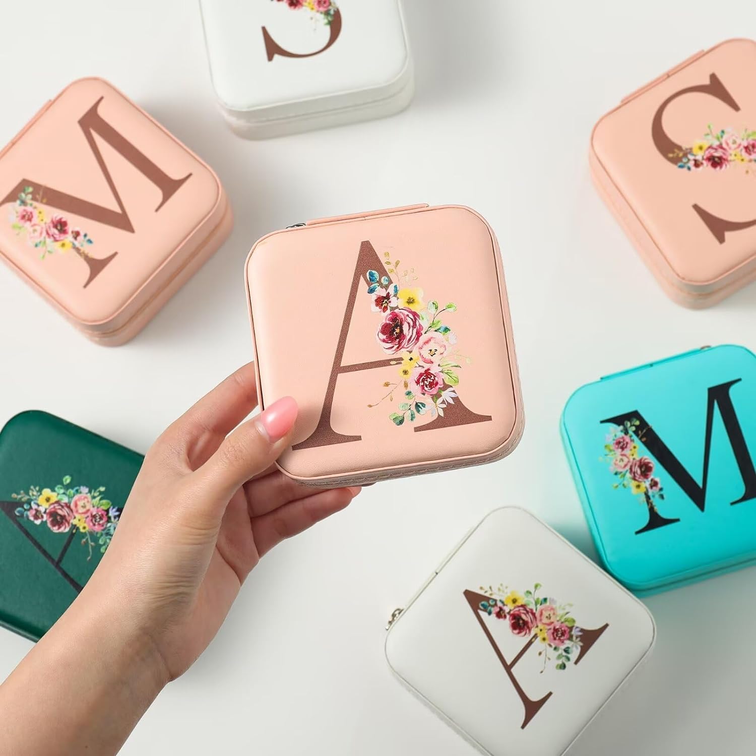 Daughter Gifts - Daughter Gifts From Mom, Daughter In Law Gifts, Personalized Birthday Gifts for Daughter, Pink Initial Travel Jewelry Case Jewelry Box C - Image 2