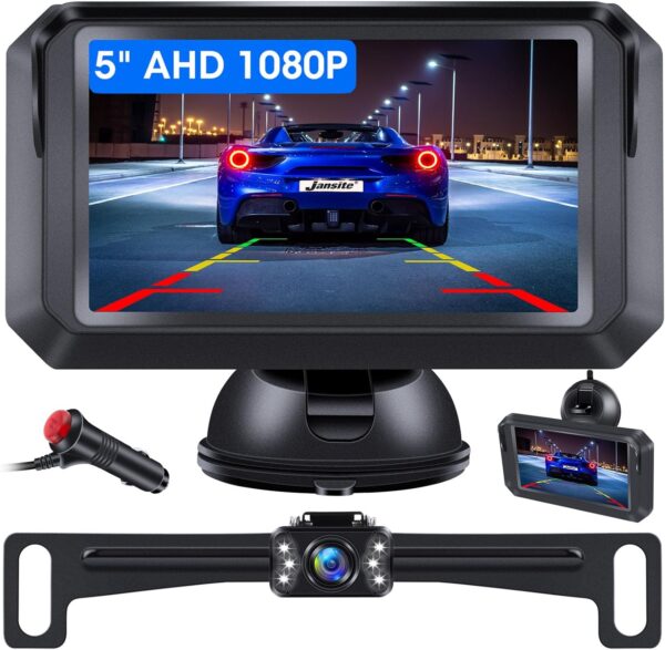 【5" AHD 1080P】 Back Up Camera for Cars Back Up Camera Systems for Truck Backup Camera with Monitor 6 LEDs Night Vision 5 Guide Lines, 140° Wide Angle IP68 Reverse Camera Rear View Camera for Vehicle