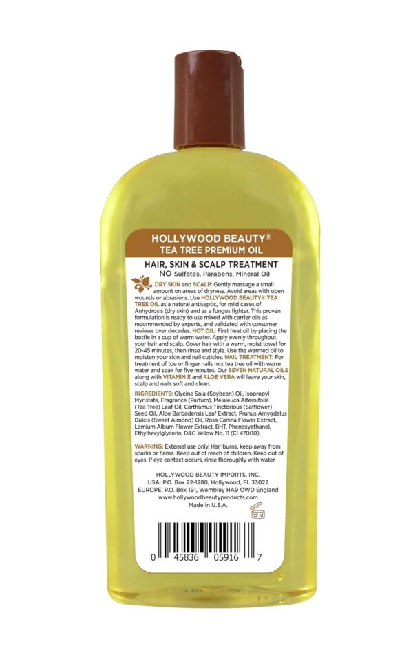 Hollywood Beauty Tea Tree Oil, 16oz Bottle, Hair, Skin & Scalp treatment, Moisturizes dry, itchy scalp, Hair Hot Oil Treatment, Vitamin E & Aloe and a Fungus Fighter - Image 2