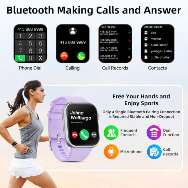 Smart Watch (Answer/Make Calls), 2024 Newest 1.85 Inch Fitness Tracker, Heart Rate/Sleep Monitor/Pedometer/Calories, Multiple Sports Modes, Waterproof Women's Men's Fitness Watch for Android iPhone - Image 3