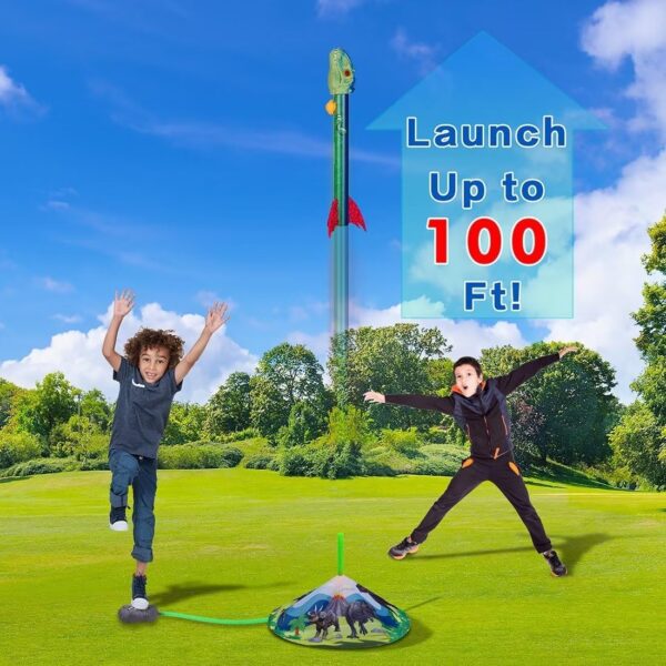 Gizzjoy Dinosaur Toy Rocket Launcher for Kids - Launch Up to 100 Ft, 4 Rockets, Outdoor Outside Toys for Kids, Dinosaur Toys, Birthday Gifts for 3 4 5 6 7 8-12 Year Old Boys Girls - Image 2