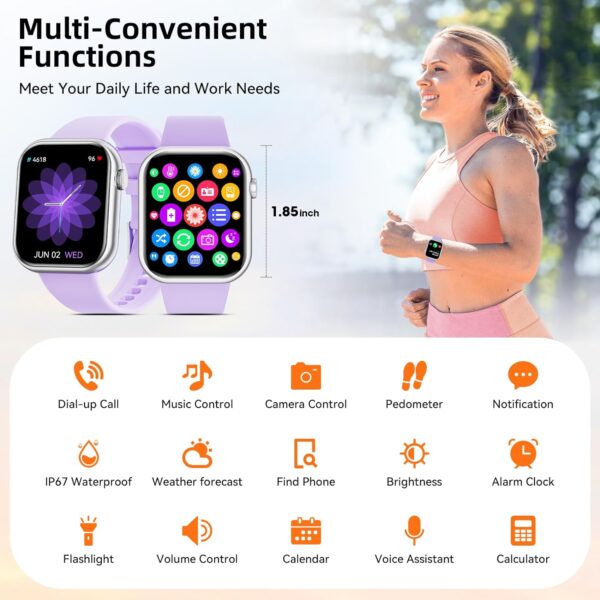 Smart Watch (Answer/Make Calls), 2024 Newest 1.85 Inch Fitness Tracker, Heart Rate/Sleep Monitor/Pedometer/Calories, Multiple Sports Modes, Waterproof Women's Men's Fitness Watch for Android iPhone - Image 8