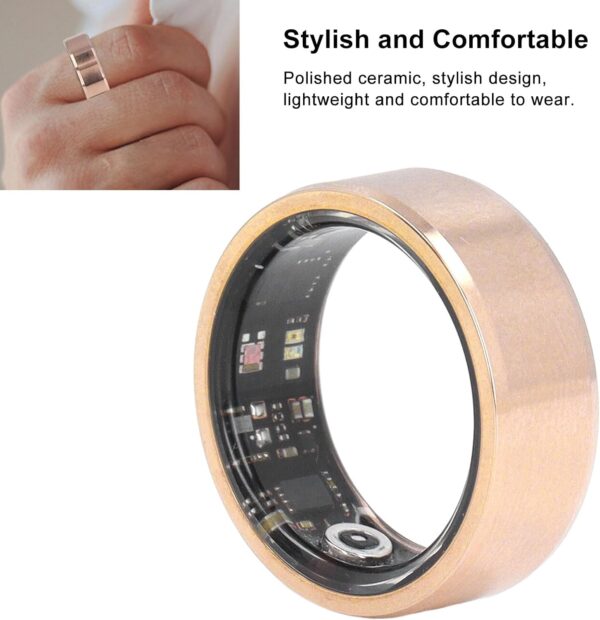 Bluetooth Smart Ring Fitness Tracker, Health Tracker Ring to Monitor Fitness Pedometer Sleep Data, APP Control, Waterproof Smart Ring for Men Women, Gold (10) - Image 2