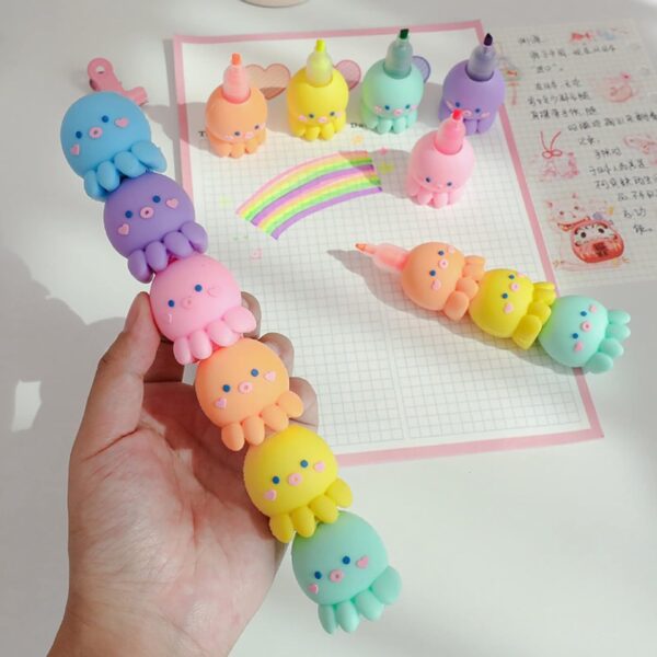 MBVBN 6 PCS Colorful Octopus Shaped Highlighter, Pastel Highlighter Set Cute Silicone Octopus Highlighter Pens for Adults Kids Students Writing Graffiti School Office Supplies - Image 5