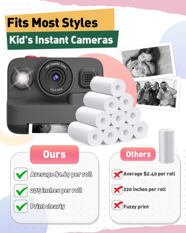 Yehtta 10 Rolls Kids Instant Camera Print Paper, Photo Printer Thermal Paper Rolls, BPA Free, Refill Replace Camera Instant Printer Paper for Most Kids Instant Camera - Image 4