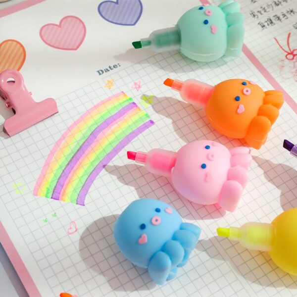 MBVBN 6 PCS Colorful Octopus Shaped Highlighter, Pastel Highlighter Set Cute Silicone Octopus Highlighter Pens for Adults Kids Students Writing Graffiti School Office Supplies - Image 2