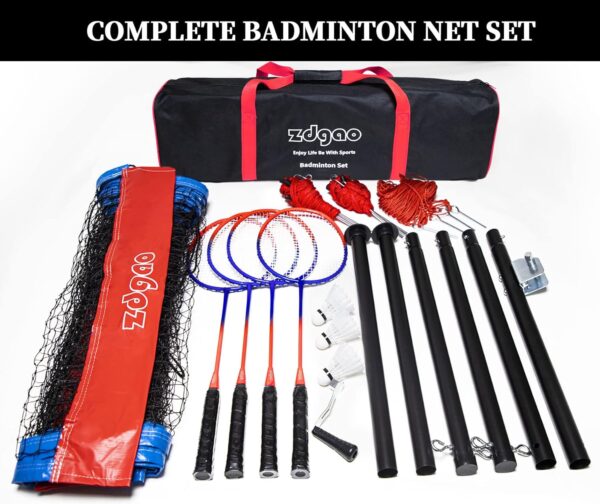 Zdgao Badminton Sets for Backyards with Net | Portable Badminton Net with Winch System, Aluminum Badminton Rackets Set of 4, 3 Nylon Shuttlecocks, Boundary Line and Durable Carrying Bag - Image 7