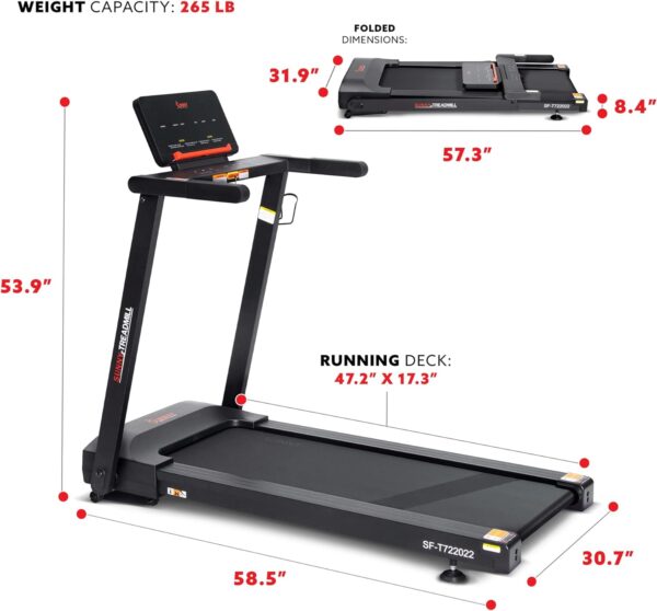 Sunny Health & Fitness Interactive Slim Folding Treadmill with Advanced Brushless Technology, Enhanced Stabilization - Image 7