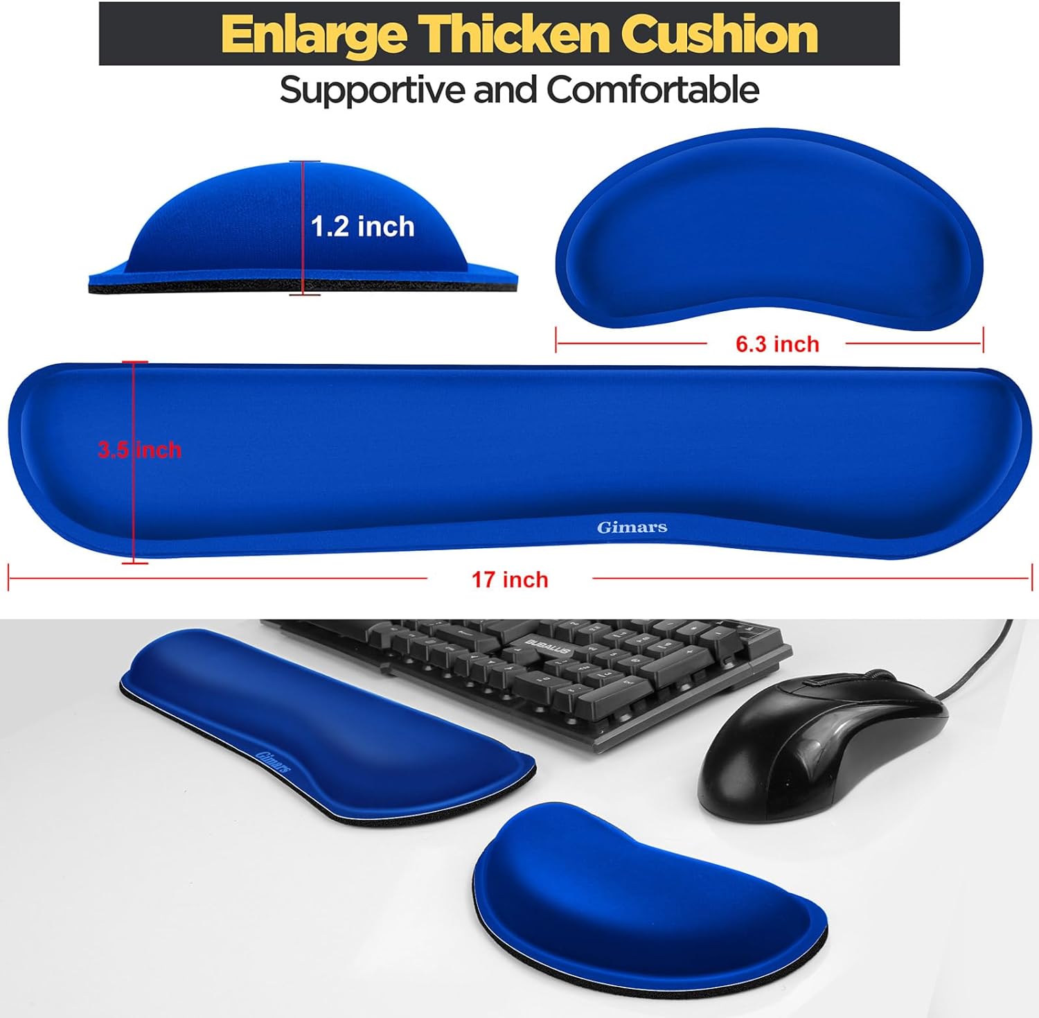 Gimars Superfine Fiber Widen Memory Foam Set Nonslip Blue Mouse Pad Wrist Support & Keyboard Wrist Rest Support for Office, Computer, Laptop & Mac & Comfortable & Lightweight for Typing & Pain Relief - Image 7