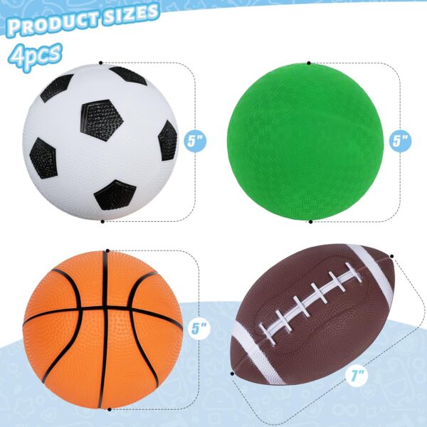 LovesTown 4PCS Sports Balls, Sport Ball Toy for Kids with Pump Football Soccer Ball Basketball Playground Ball for Toddlers Indoor & Outdoor Play - Image 2