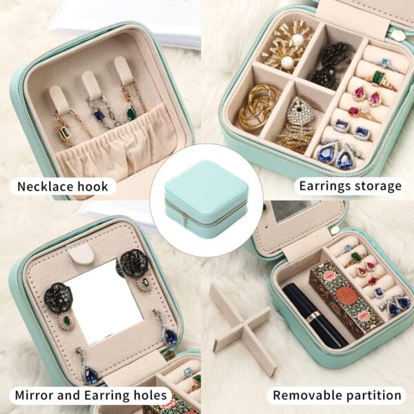 Jewelry Travel Case with Mirror,Small Travel Jewelry Organizer, Portable Jewelry Box Travel Mini Storage Organizer Portable Display Storage Box For Rings Earrings Necklaces Gifts (Blue) - Image 5