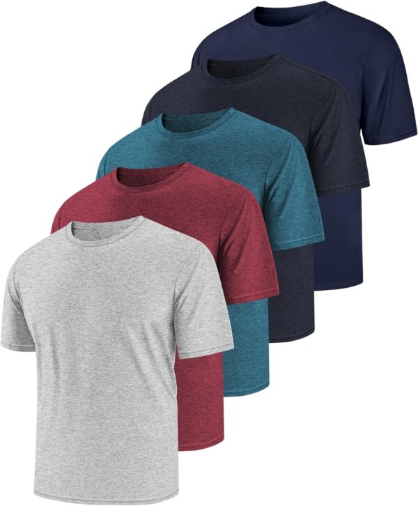 5 Pack Men's Workout Shirts Short Sleeve Dry Fit T Shirts UPF 50+ Sun Protection Athletic Gym Running Active Tee Tops