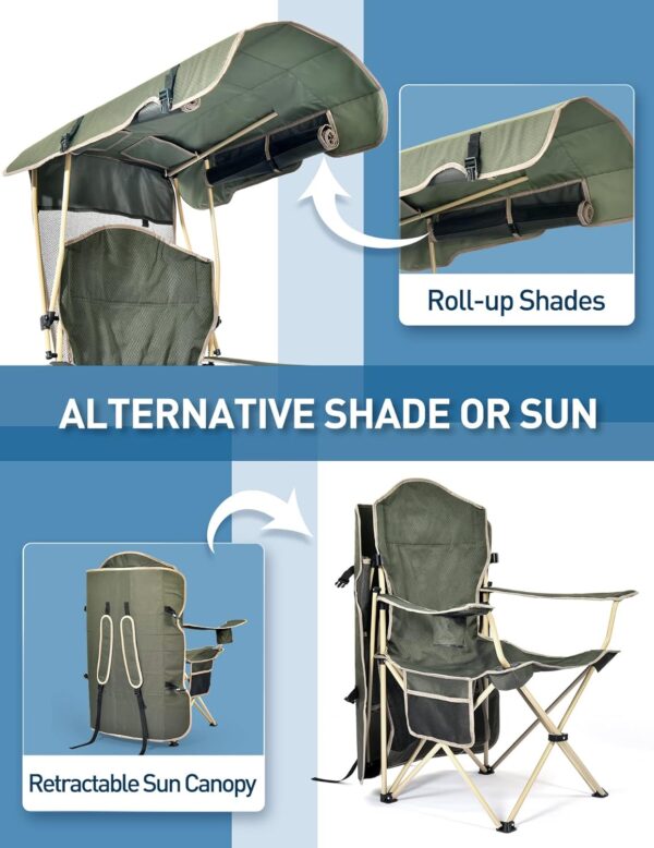 Docusvect Folding Camping Chair with Shade Canopy for Adults, Canopy Chair for Outdoors Sports with Cup Holder, Side Pocket for Camp, Beach, Tailgates, Fishing - Support 330 LBS - Image 5