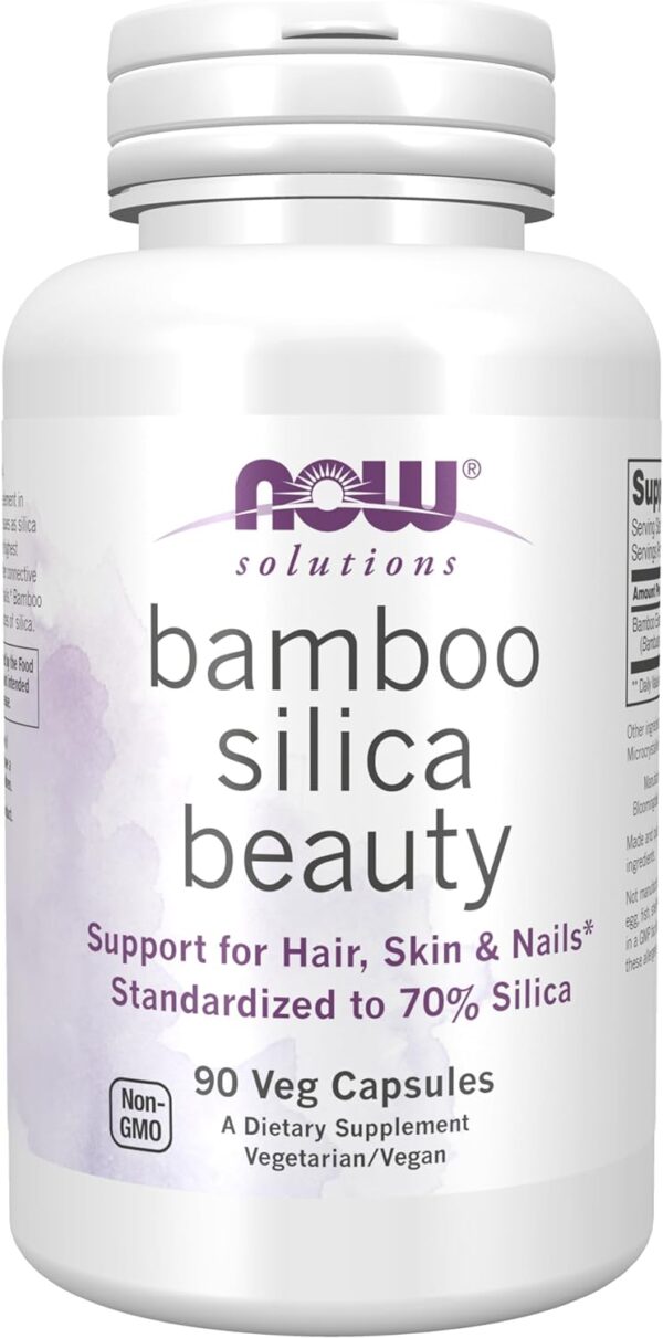 NOW Solutions, Bamboo Silica Beauty, Support for Hair, Skin & Nails, Standardized to 70% Silica, 90 Veg Capsules