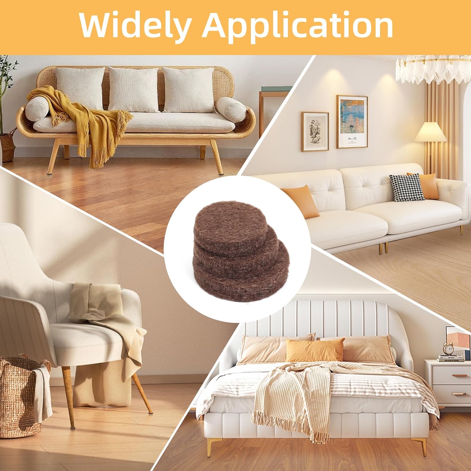 elleayya Felt Furniture Pads for Hardwood Floors,138PCS Felt Pads for Furniture Include 3/4",7/8",1" Round for Chair Felt Pads and 1/2", 1",1 1/4" Felt Strip for DIY!Brown - Image 5