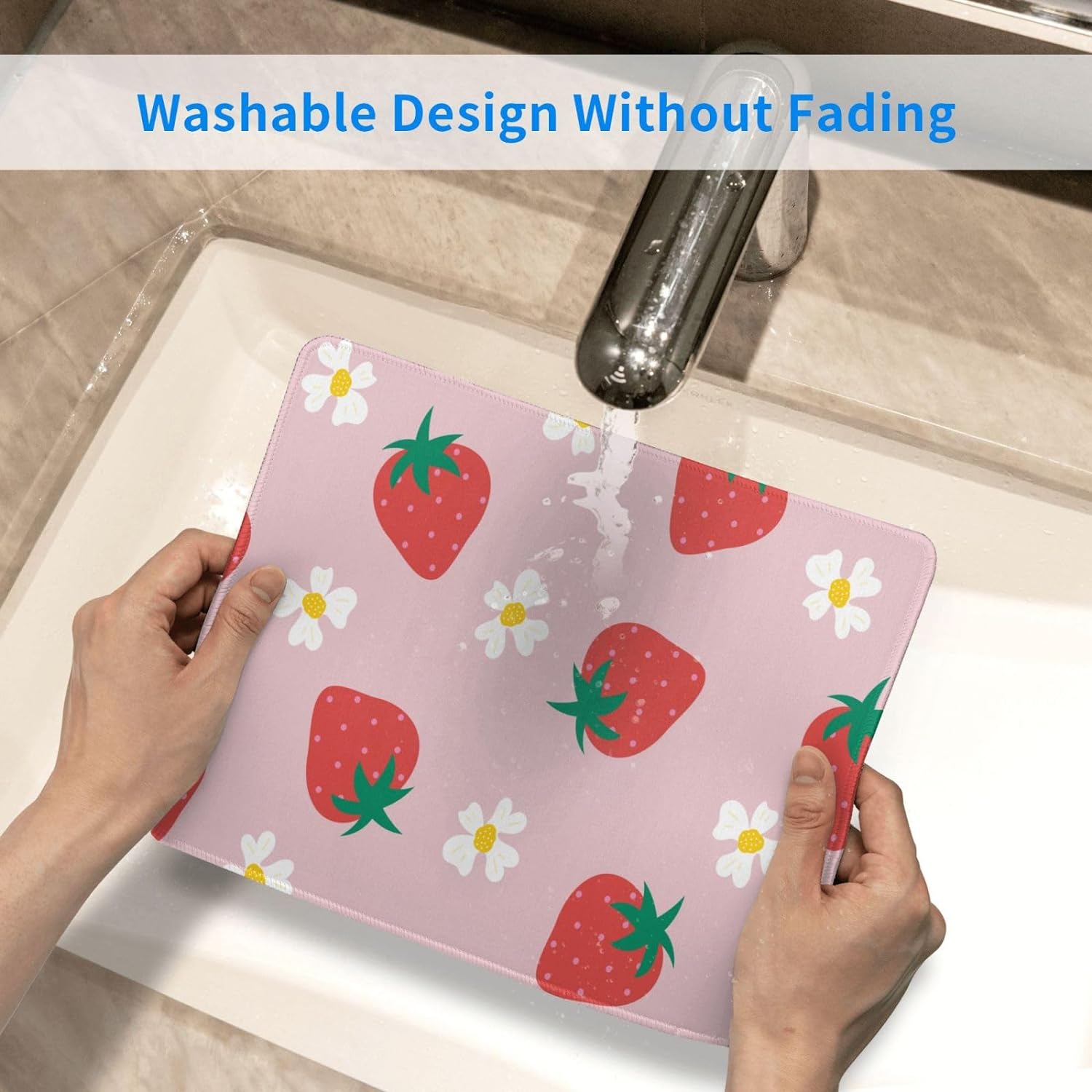 Pink Strawberry Square Mouse Pad, Cute Small Mouse Pads for Desk Wireless Mouse, Stitched Edge Mousepad Non-Slip Rubber Base Gaming Mouse Mat for Computer Laptop Home Office Decor Women, 10.2X8.3In - Image 6