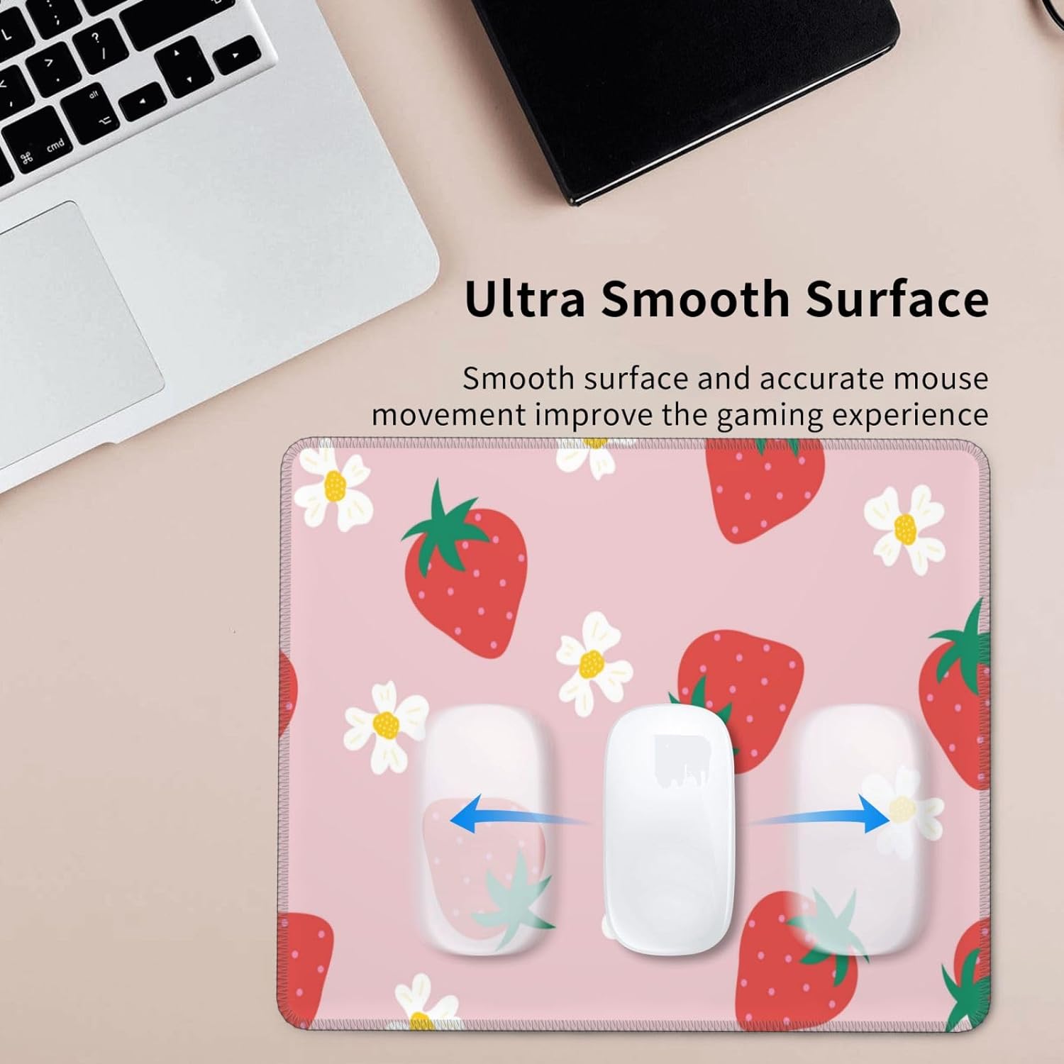 Pink Strawberry Square Mouse Pad, Cute Small Mouse Pads for Desk Wireless Mouse, Stitched Edge Mousepad Non-Slip Rubber Base Gaming Mouse Mat for Computer Laptop Home Office Decor Women, 10.2X8.3In - Image 5