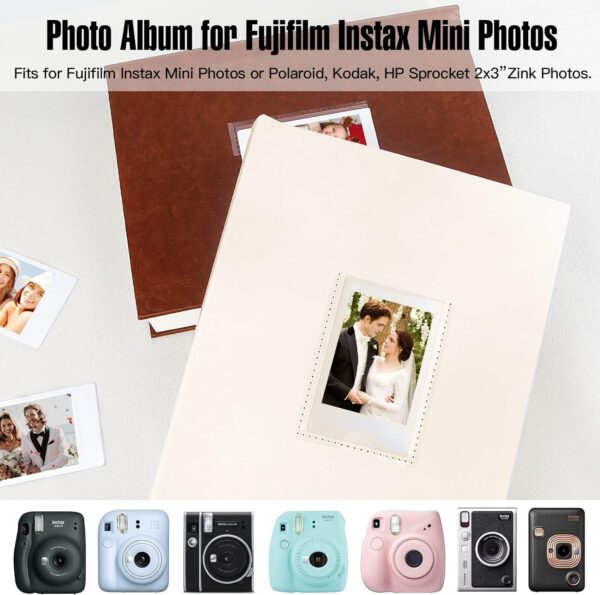 Veicevol Photo Album with Writing Space for Fujifilm Instax Mini 12 11 9 40 90 8 7 Evo Liplay Instant Camera, 128 Pockets Photo Album for Polaroid, Leather Cover Handmade Paper 2x3 Photo Album (White) - Image 2