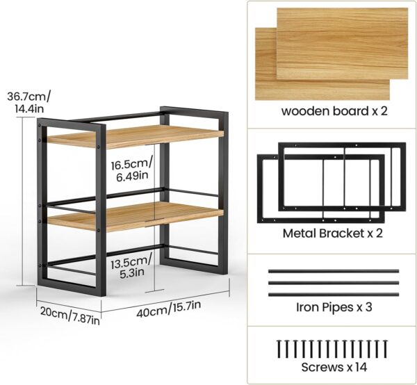 Office Desk Shelf Organizer, Wood Desktop Bookshelf Supplies Storage Rack, Shelf for Top of Desk and Dresser (Black-2 Tier) - Image 3