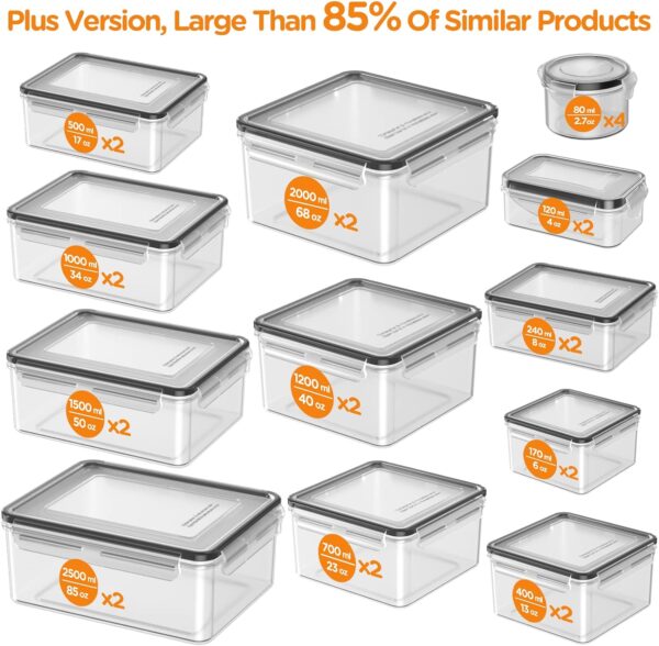 HOMETALL 52 Piece Airtight Food Storage Containers Set with Lids (26 Containers & 26 Lids),100% Leakproof Plastic Meal Prep Container Reusable, BPA Free Kitchen and Pantry Organization - Labels & Pen - Image 2