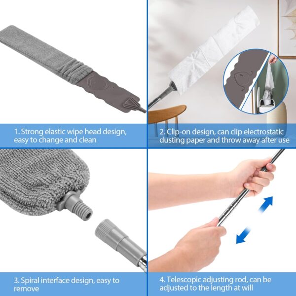 Novetwel Retractable Gap Dust Cleaner, Microfiber Hand Duster, Under Fridge & Appliance Duster, Telescopic Dust Brush for Wet and Dry, Cleaning Tools for Home Bedroom Kitchen Gray - Image 3