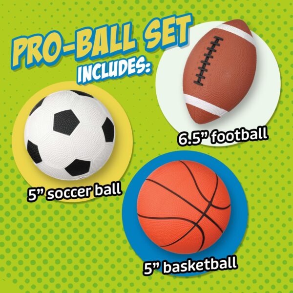 Toysmith Get Outside GO! Pro-Ball Set, Pack of 3 (5-inch soccer ball,6.5-inch football and 5-inch basketball) (2709) - Image 3