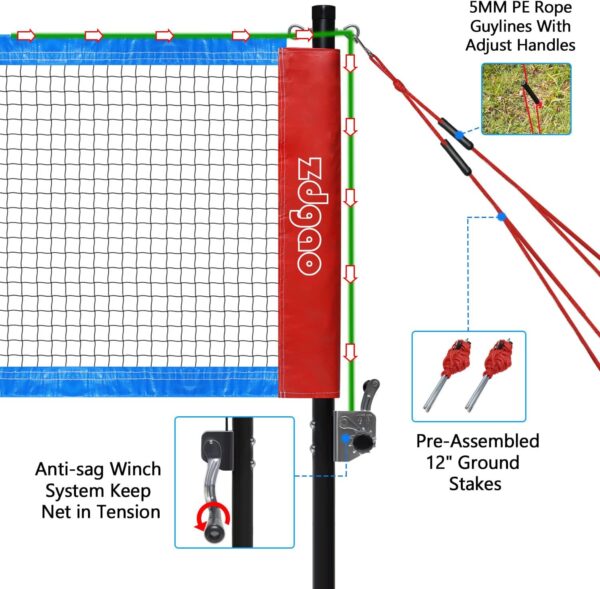 Zdgao Badminton Sets for Backyards with Net | Portable Badminton Net with Winch System, Aluminum Badminton Rackets Set of 4, 3 Nylon Shuttlecocks, Boundary Line and Durable Carrying Bag - Image 4