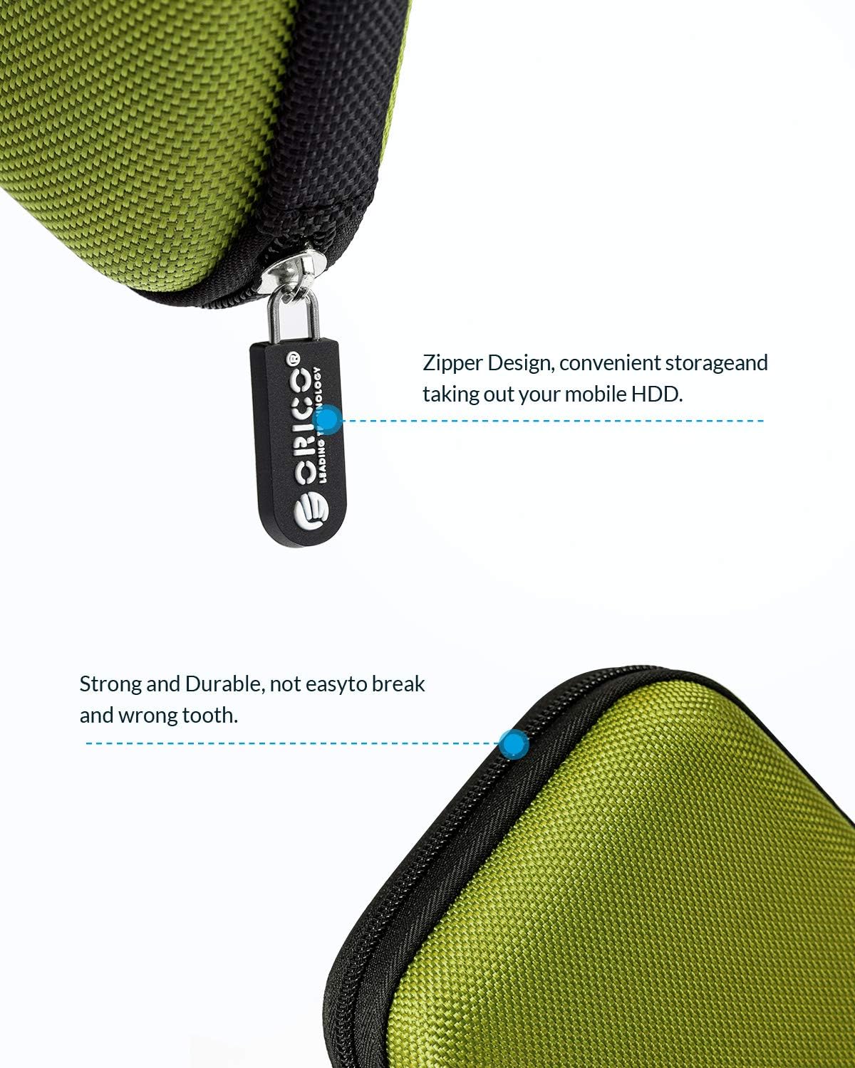 ORICO Hard Drive Case 2.5 inch External Drive Storage Carrying Bag Waterproof Shockproof with Inner Size 5.5x3.5x1.0inch for Organizing HDD and Electronic Accessories, Green(PHD-25) - Image 4