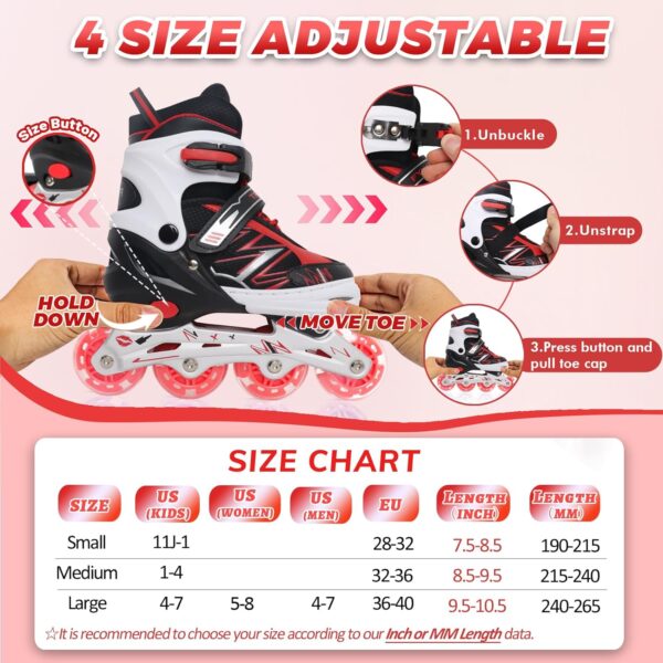 LEJIJIT Adjustable Inline Skates for Kids Girls Boys Children Beginners, Inline Roller Skates with Light Up Wheels for Kids and Youth for Indoor Outdoor Sports - Image 2