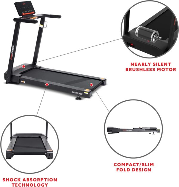 Sunny Health & Fitness Interactive Slim Folding Treadmill with Advanced Brushless Technology, Enhanced Stabilization - Image 5