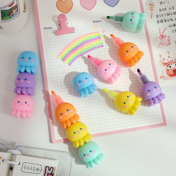 MBVBN 6 PCS Colorful Octopus Shaped Highlighter, Pastel Highlighter Set Cute Silicone Octopus Highlighter Pens for Adults Kids Students Writing Graffiti School Office Supplies - Image 4