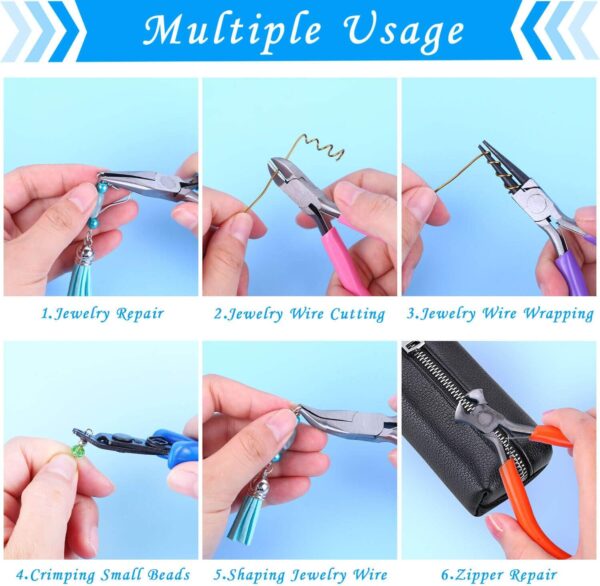 Jewelry Pliers, Acejoz 6pcs Jewelry Making Tools Kit Includs Needle Round Nose Pliers, Wire Cutters, Crimping Pliers, Bent Nose Pliers, End Nippers for Beading Craft - Image 6